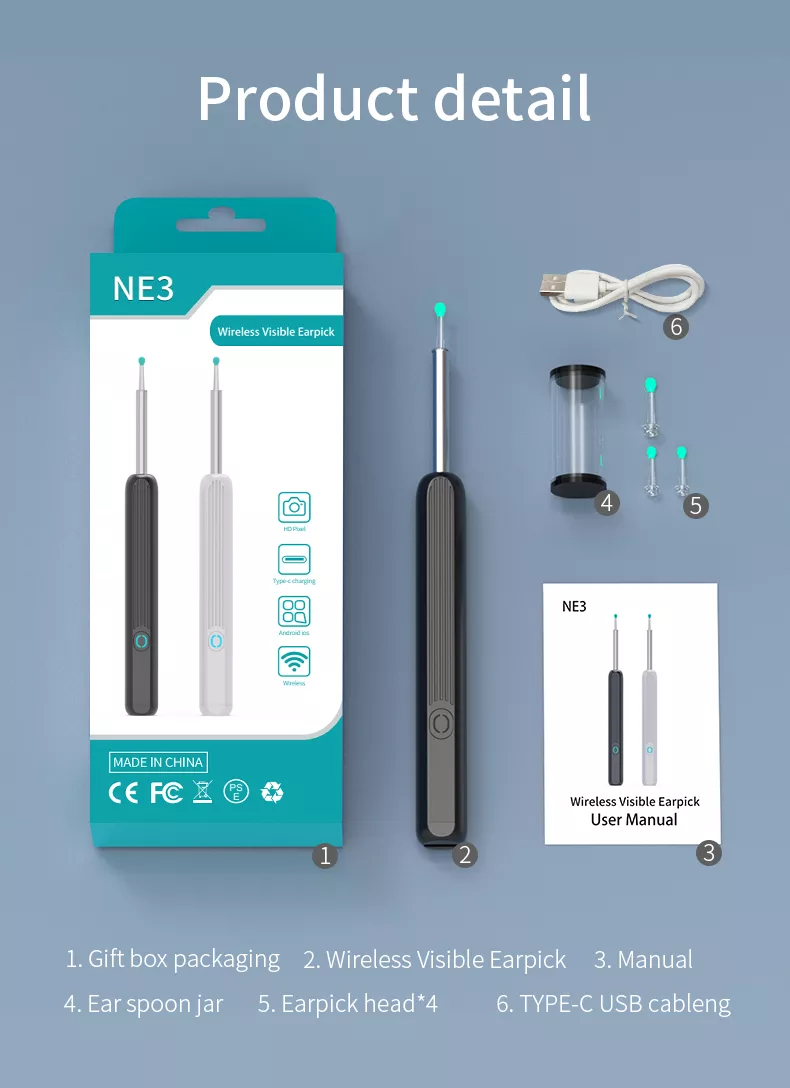 NATFIRE NE3 Ear Cleaner High Precision Ear Wax Removal Tool with Camera LED Light Wireless Otoscope Smart Ear Cleaning Kit