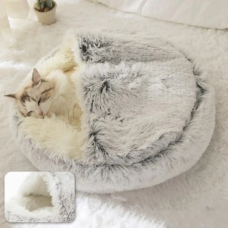 Soft Plush Pet Bed with Cover Round Cat Bed Pet Mattress Warm Cat Dog 2 in 1 Sleeping Nest Cave for Small Dogs Soft Plush Pet Bed with Cover Round Cat Bed Pet Mattress Warm Cat Dog 2 in 1 Sleeping Nest Cave for Small Dogs