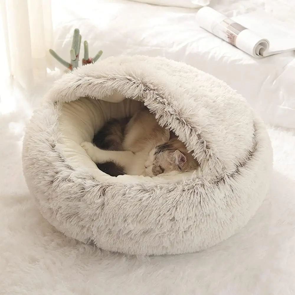 Soft Plush Pet Bed with Cover Round Cat Bed Pet Mattress Warm Cat Dog 2 in 1 Sleeping Nest Cave for Small Dogs Soft Plush Pet Bed with Cover Round Cat Bed Pet Mattress Warm Cat Dog 2 in 1 Sleeping Nest Cave for Small Dogs