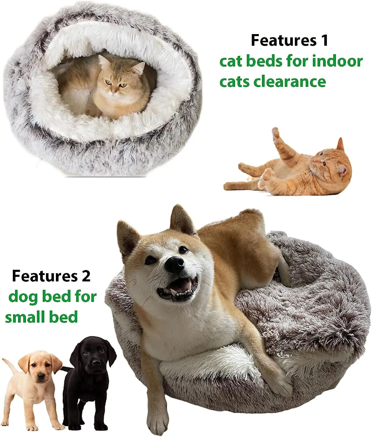 Soft Plush Pet Bed with Cover Round Cat Bed Pet Mattress Warm Cat Dog 2 in 1 Sleeping Nest Cave for Small Dogs Soft Plush Pet Bed with Cover Round Cat Bed Pet Mattress Warm Cat Dog 2 in 1 Sleeping Nest Cave for Small Dogs