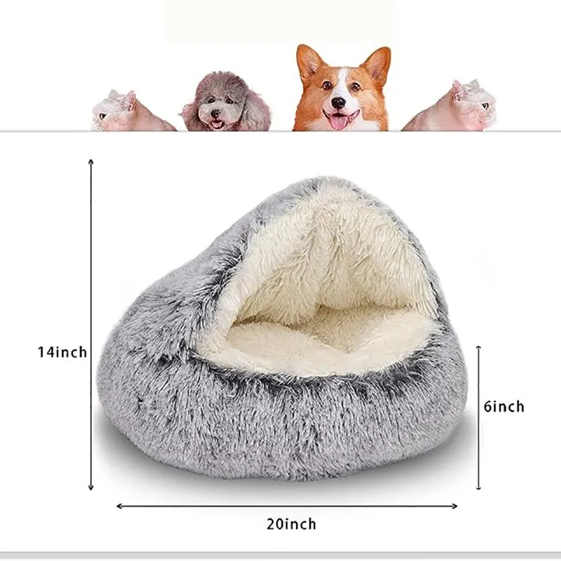 Soft Plush Pet Bed with Cover Round Cat Bed Pet Mattress Warm Cat Dog 2 in 1 Sleeping Nest Cave for Small Dogs Soft Plush Pet Bed with Cover Round Cat Bed Pet Mattress Warm Cat Dog 2 in 1 Sleeping Nest Cave for Small Dogs
