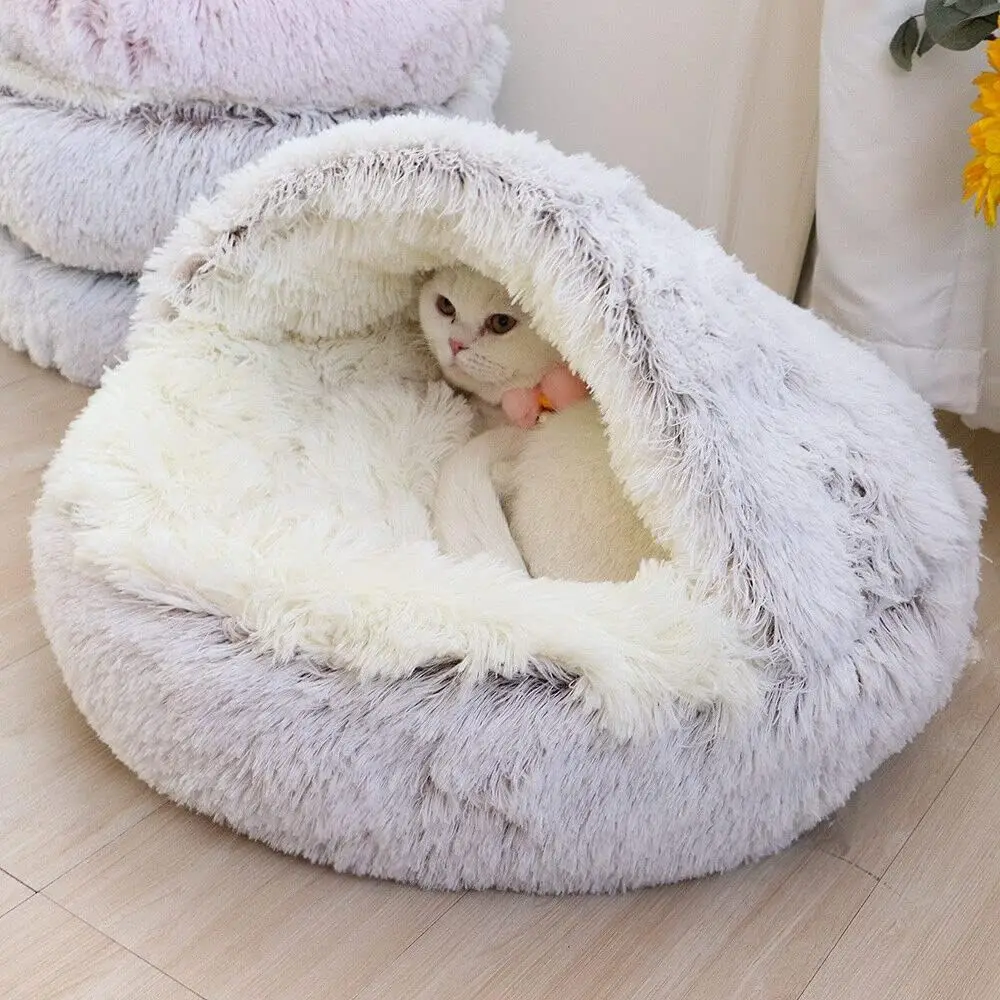 Soft Plush Pet Bed with Cover Round Cat Bed Pet Mattress Warm Cat Dog 2 in 1 Sleeping Nest Cave for Small Dogs Soft Plush Pet Bed with Cover Round Cat Bed Pet Mattress Warm Cat Dog 2 in 1 Sleeping Nest Cave for Small Dogs