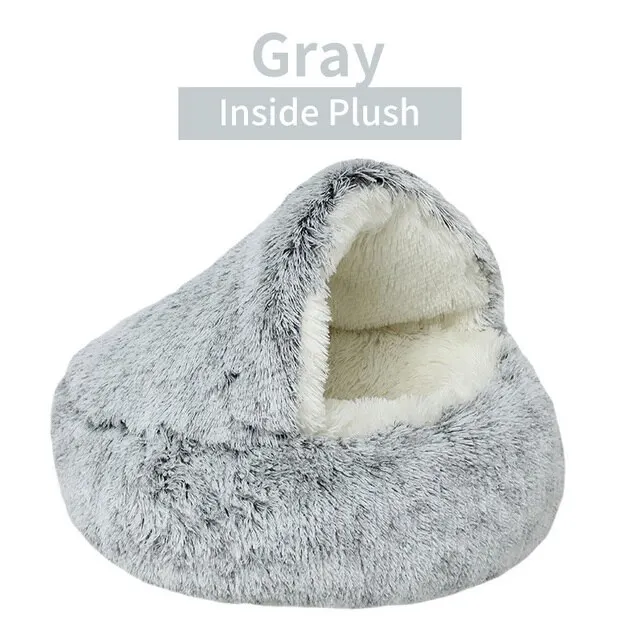 Soft Plush Pet Bed with Cover Round Cat Bed Pet Mattress Warm Cat Dog 2 in 1 Sleeping Nest Cave for Small Dogs