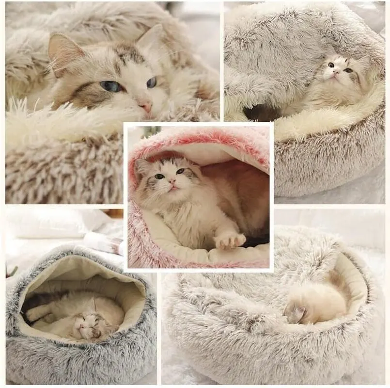 Soft Plush Pet Bed with Cover Round Cat Bed Pet Mattress Warm Cat Dog 2 in 1 Sleeping Nest Cave for Small Dogs Soft Plush Pet Bed with Cover Round Cat Bed Pet Mattress Warm Cat Dog 2 in 1 Sleeping Nest Cave for Small Dogs