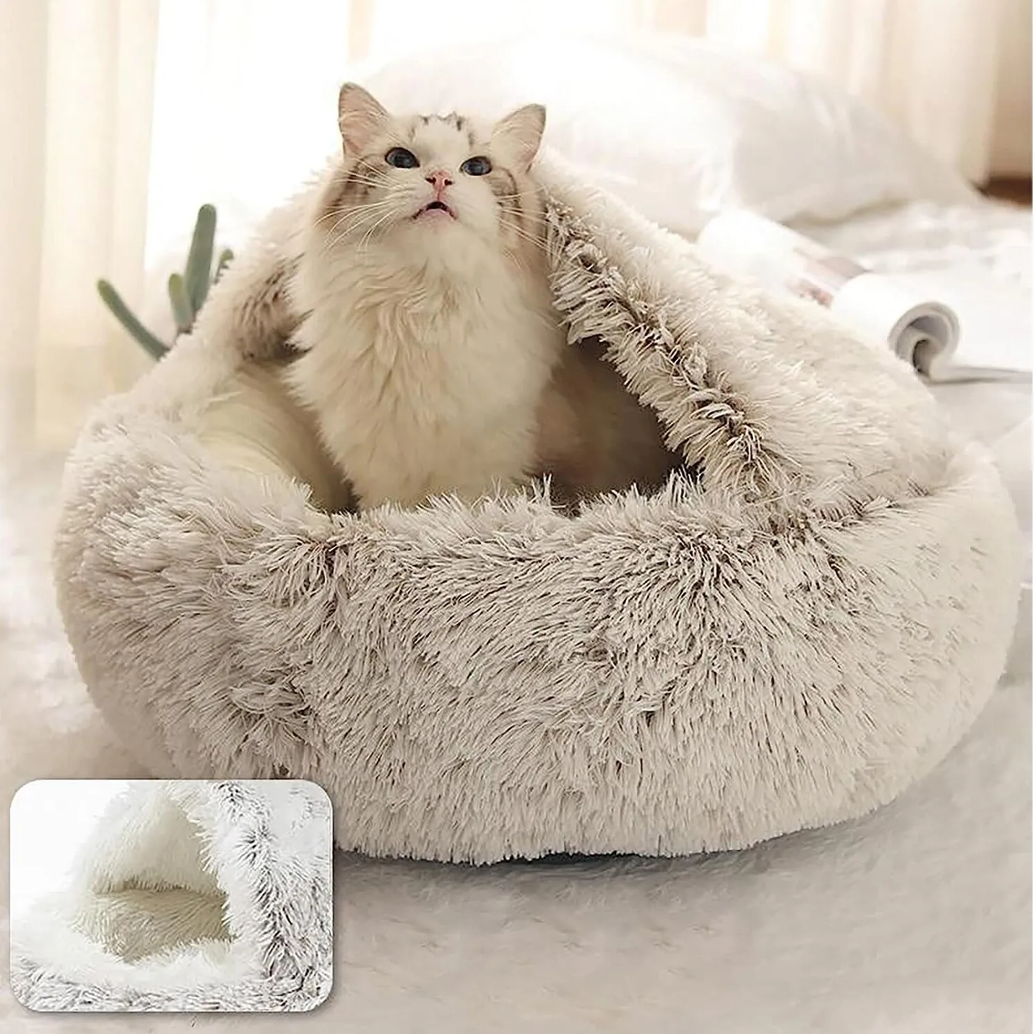 Soft Plush Pet Bed with Cover Round Cat Bed Pet Mattress Warm Cat Dog 2 in 1 Sleeping Nest Cave for Small Dogs Soft Plush Pet Bed with Cover Round Cat Bed Pet Mattress Warm Cat Dog 2 in 1 Sleeping Nest Cave for Small Dogs