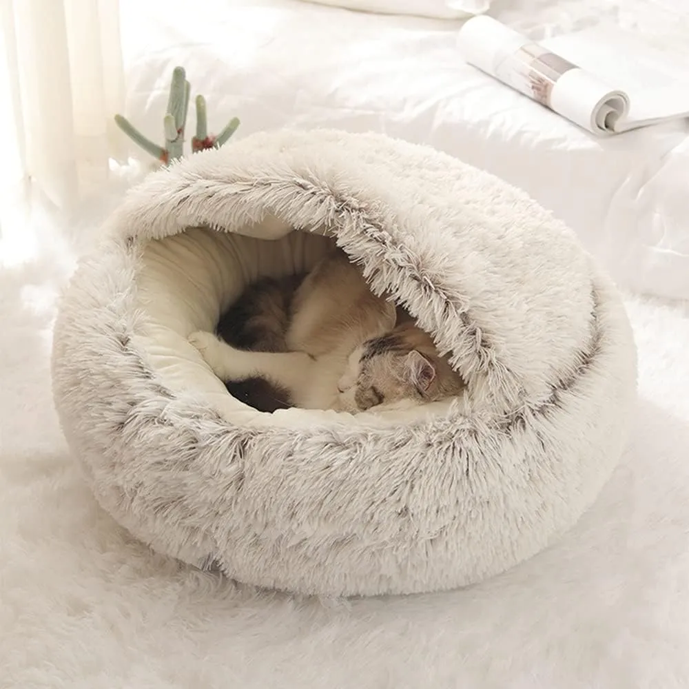 Soft Plush Pet Bed with Cover Round Cat Bed Pet Mattress Warm Cat Dog 2 in 1 Sleeping Nest Cave for Small Dogs Soft Plush Pet Bed with Cover Round Cat Bed Pet Mattress Warm Cat Dog 2 in 1 Sleeping Nest Cave for Small Dogs